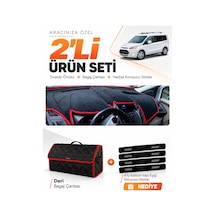 Ford Tourneo Connect 2013-2020 Uyumlu Torpido Örtüsü + Deri Çanta + Sticker - Siyah Kırmızı