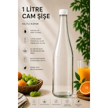 1 Adet Şerbetlik Beyaz Plastik Kapaklı Cam Şişe 1 Litre Şeffaf Sürahi Süt, Ayran, Su, Limonata Meşrubat Şişesi