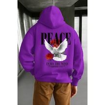 Peace Baskılı Unisex Kapüşonlu Sweat Mor