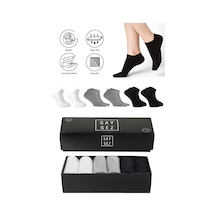 Bambu Erkek Patik Düz Siyah-beyaz-gri Renk Çorap Dikişsiz Premium Kutulu 6'lı / Hediyelik Beyaz - Gri - Siyah