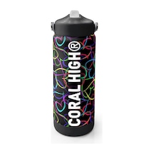 Coral High 650 Ml Kız Çocuk Kalp Baskılı Siyah Pembe Çelik Suluk/matara Pipetli 38382 Siyah - Pembe