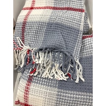 Sesli Comfort Mavi Kırmızı Ekose Skoç Pamuk Örme Battaniye 200x220 Çift Kişilik Battal Diğer