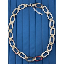 Premium Gümüş - Gold Renk Parlak Ve Şık Büyük Halkalı 316ll Çelik Unisex Zincir Kolye 45cm Çok Renkli