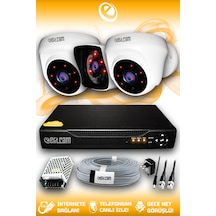 Elitcam 3 Kameralı Kare 2 İç Kamera Set HDD'siz Full HD Gece Görüşlü Güvenlik Kamerası Sistemi