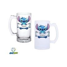 Kişiye Özel Stitch Kulplu Bira Bardağı Buzlu Veya Şeffaf Seçenekli 0318