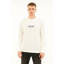 Erkek Slim Fit Uzun Kol Sıfır Yaka Sweatshırt-7391 Beyaz