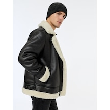 Koton Kapaklı Cepli Çıtçıt Düğme Detaylı Slim Fit İçi Peluş Yaka Suni Süet Ceket Siyah 6wam20103hw
