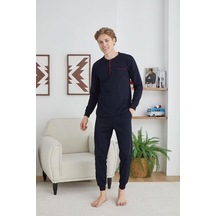 Kly 9244 Erkek Midi Yaka Lacivert Pijama Takımı 001