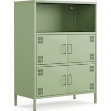 Pera Metal Çok Gözlü Dolap, 4 Kapaklı, Açık Raflı 80,50 X 40 X 109,50 Cm Ral 6011 Yeşil