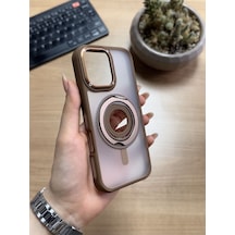 Apple Uyumlu iPhone 16 Standlı Ve Yüzüklü Magsafe Kılıf Soocase721 Kahverengi
