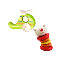 Calimeratoys Ahşap Ayıcık Çıngırak & Helikopter Oyuncak 2li Set