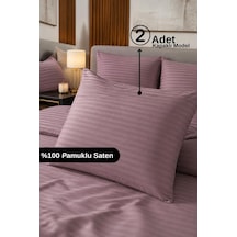%100 Pamuk Saten Çizgili Kapaklı Yastık Kılıfı 2'li Lüx Otel Kalitesi 50x70 Mürdüm