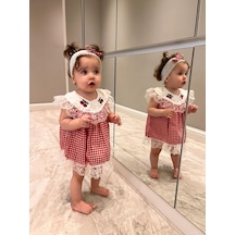 Bt Baby Kare Detaylı Kirazlı Bandanalı Kız Bebek Elbise