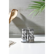 Nehir Burgulu Standlı 2 Parça Paslanmaz Çelik Baharatlık Seti ŞEffaf