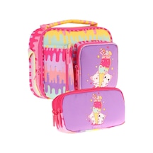 Kaukko Kids Kız Çocuk Sarı Mor Dondurma Baskılı Üç Bölmeli Thermo Beslenme Çantası Ve Kalemlik Seti L7247+l8247 Sarı - Mor