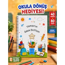 Ödev Defteri, Okul Defteri, Çizgili Defter, A5 Boy 40 Yaprak 80 Sayfa Defter, Kişiye Özel İsimli Çok Renkli
