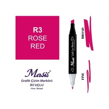 Çift Uçlu Marker Grafik Çizim Kalemi 3 Gül Kırmızı
