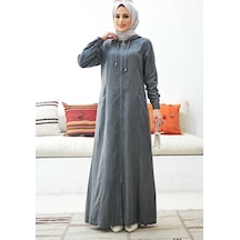 Neways 6463-Kapşonlu Denim Ferace Gri