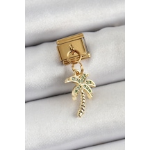 316l Çelik Sallantılı Zirkon Taşlı Palmiye Ağacı Model Gold Renk Nomination Charm Altın
