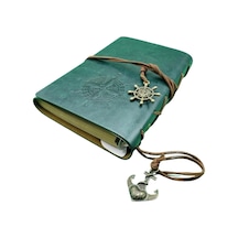 Senon Retro Vintage Pusula Baskılı Çapa Ve Dümen Kolye Uçlu Deri Kapaklı Günlük Not Defteri Denizci Defter Özel Çok Renkli