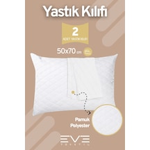 Eve Tekstil 2 Adet Diamon Kapitone Antibakteriyel Fermuarlı Yıkanabilir Otel Lüks Yastık Kılıfı 50x70cm Beyaz