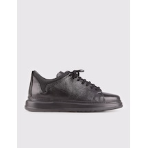 Hakiki Deri Siyah Bağcıklı Erkek Spor Ayakkabı-Siyah (521641162)