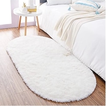 Raschel Carpet Oval Kesme Yolluk Kaymaz Taban Kalın Yumuşak Peluş Halı Özel Taban Beyaz