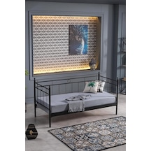 Alpas Metal Sofa Sedir 90x200 Siyah Ahşap Latalı