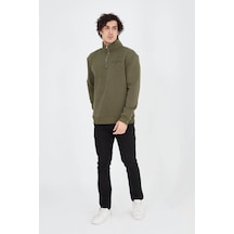 Barlashive Erkek Yarım Fermuarlı Baskılı 3 İplik Pamuklu Sweatshirt - Yeşil Çok Renkli