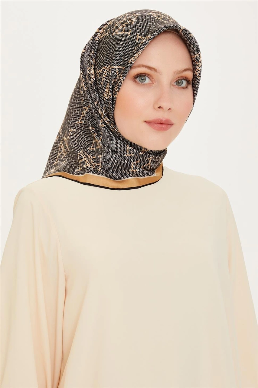 Armine Monogram Desenli Twill Saf İpek Eşarp 9228d 06 Çok Renkli