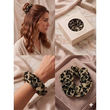 İpeksi Dokulu Leopar Desenli Kumaş Scrunchie Lastik Toka Farklı Renk Seçenekli B