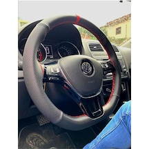 Dikişli Deri Direksiyon Kılıfı Vw Grubu Icin Damarlı/noktalı Kırmızı Yüzük/kırmızı Dikiş Karg Renkli