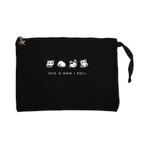 Baby Panda Rolling Siyah Clutch Astarlı Cüzdan / El Çantası Siyah