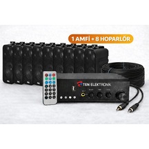 Eco Seri Ses Sistemi Amfi + Duvar Tipi Hoparlör Seti Cafe, Restoran, Mağaza, Masaj Salonu İçin Bluetooth + Usb Tenses060