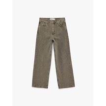 Koton Rahat Kalıp Yıkamalı Düğmeli Cepli Baggy Denim Pantolon - Baggy Jeans Kahverengi 6wal40248md Kahve