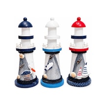İbico İ12-240 Masaüstü Dekoratif Deniz Feneri Süs Eşyası Çap : 8cm Uzunluk : 22cm Büyük Ahşap - 6'li Paket Diğer