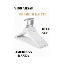 Faravis Atelier Beyaz Gümüş Ahşap Lüks Askı Kıyafet Elbise Gömlek Ve Pantolon Askısı Amerikan Kanca 10 Adet