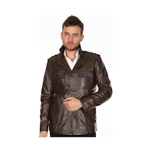 Hakiki Kuzu Derisi Yakalı Düğme Detaylı Deri Ceket Kahverengi Kahverengi