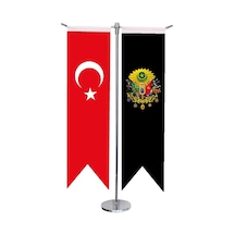 Masa Üstü Kırlangıç Siyah Osmanlı Arması + Türk Bayrağı + Krom T