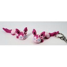 Hareketli Sylveon İlhamlı Pokémon Figürü - Eklemli Sevimli Anime Karakter Anahtarlık Ve Çanta Aksesuarı