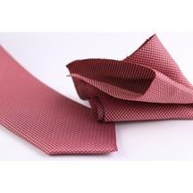 Demfashion Özel Desenli Kravat Mendil Seti - Kırmızı (533063604) Kırmızı