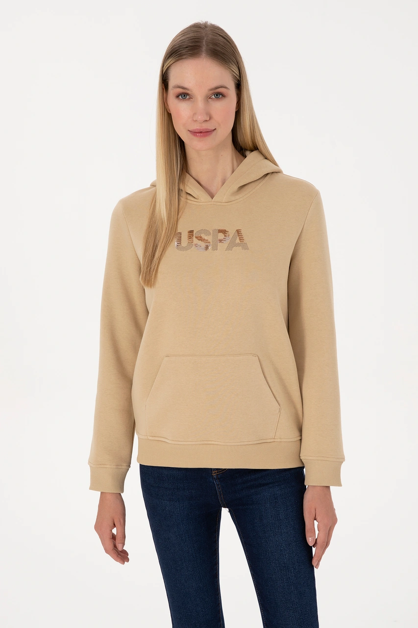 U.S. Polo Assn. Kadın Kum Kapüşonlu Basic Sweatshirt 50307711-VR085