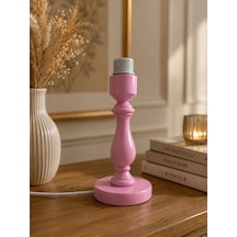 Ahşap Pembe Renk Ahşap Abajur Ayağı Klasik Model 28x14cm