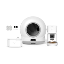 Xenon Smart Akıllı Otomatik Kedi Tuvaleti Paslanmaz Çelik Kaseli 4lt Hazneli Mama Kabı Led Işıklı Su Pınarı Ve Filtre 4'lü Pet Seti