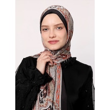 Luvensara Etnik Desen Hint İpeği Şal Kiremit-siyah