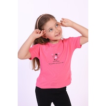 Toontoy Kids Toontoy Kız Çocuk Baskılı Bisiklet Yaka Kısa Kollu Tişört Fuşya