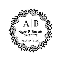 Meyveli Dal Çerçeveli Yuvarlak Mühür Kına Nişan Düğün 3x3 Cm Özel Etiket / 50 Adet Sticker Beyaz