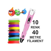 Pembe 3D Kalem Yazıcı+10 Renk 40 Metre (10X4Metre) Pla Filament