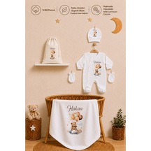 Pia Baby İsme Özel Yenidoğan Erkek Bebek Hastane Çıkışı Battaniye Tulum Seti %100 Pamuk Ham Bez Kıyafet Kesesi Bebek Hediyesi 1067btk3x Ekru