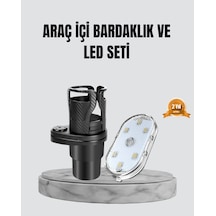 360 Döner Çiftli Bardak Tutucu Ve Kablosuz Ambiyans Led Işık Araç Seti